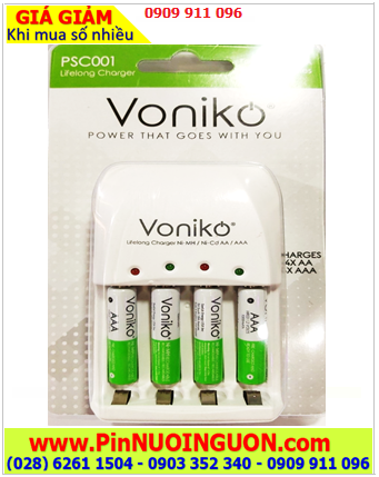 Voniko PSC001 _Bộ sạc pin AAA Voniko PSC001 (Kèm sẳn 4 pin sạc Voniko AAA1000mAh 1.2v)